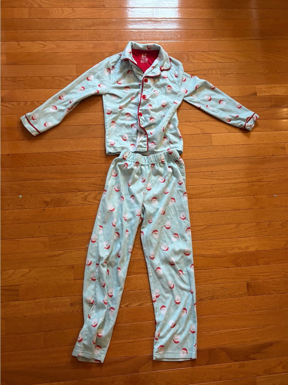 Holiday Santa Print Light Blue Kids Pajama Set girls size large